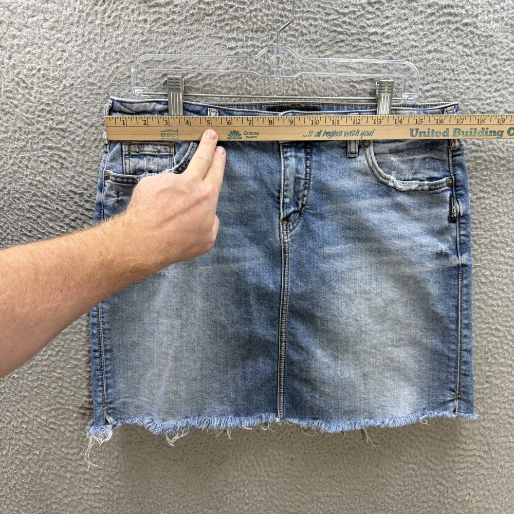 Silver Jeans Skirt Womens 8 Blue Francy Mini Stretch Raw Hem Distressed Denim - Picture 3 of 10